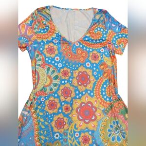 Unbranded Dress Womens XL Multicolor 70s Style Paisley Stretchy  Comfortable